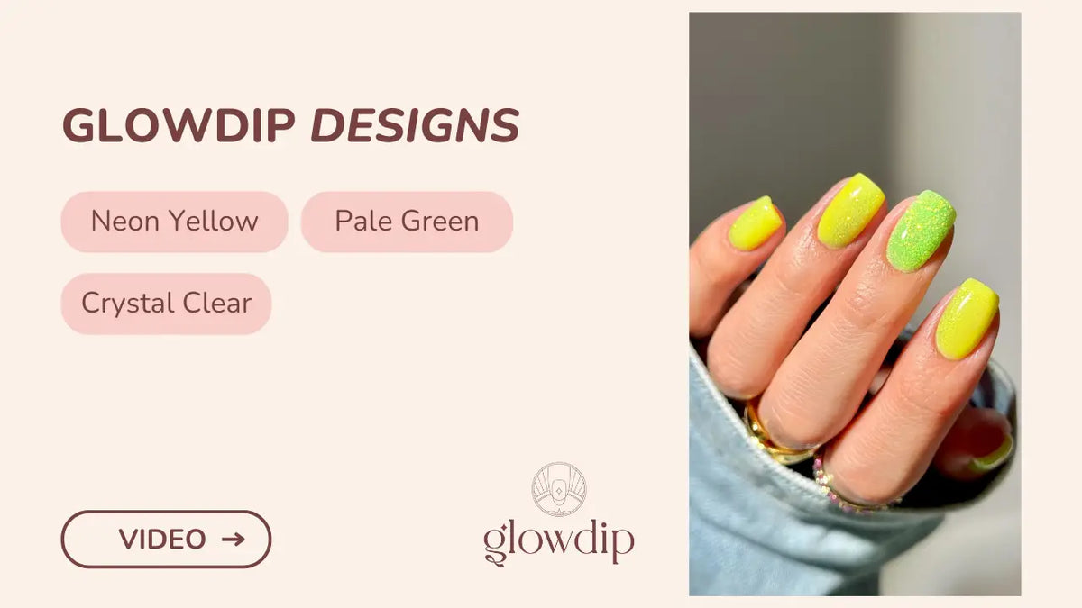 Neongele en bleekgroene glow dip nagellak van glowdip designs voor een stralende, kristalheldere afwerking