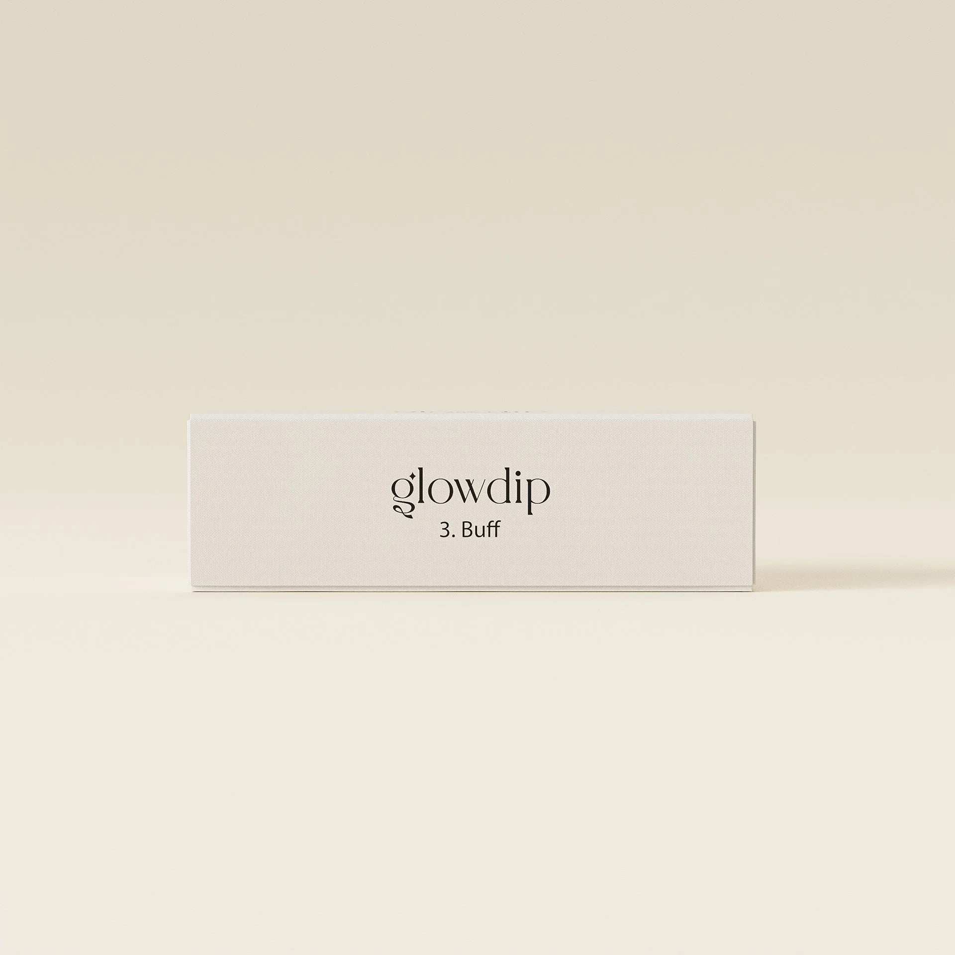Minimalistische witte rechthoekige box van glowdip premium 4-in-1 buffervijl uit de productlijn 3