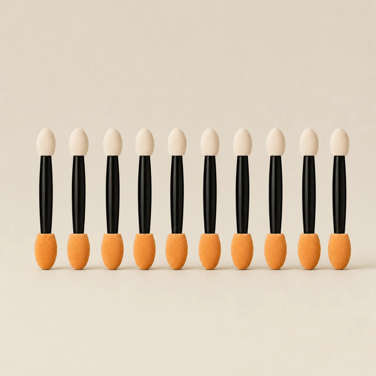 Tien zwart-handvattige, dubbelzijdige make-up sponzen met witte en oranje siliconen tips in chrome powder bundle vijf kleuren