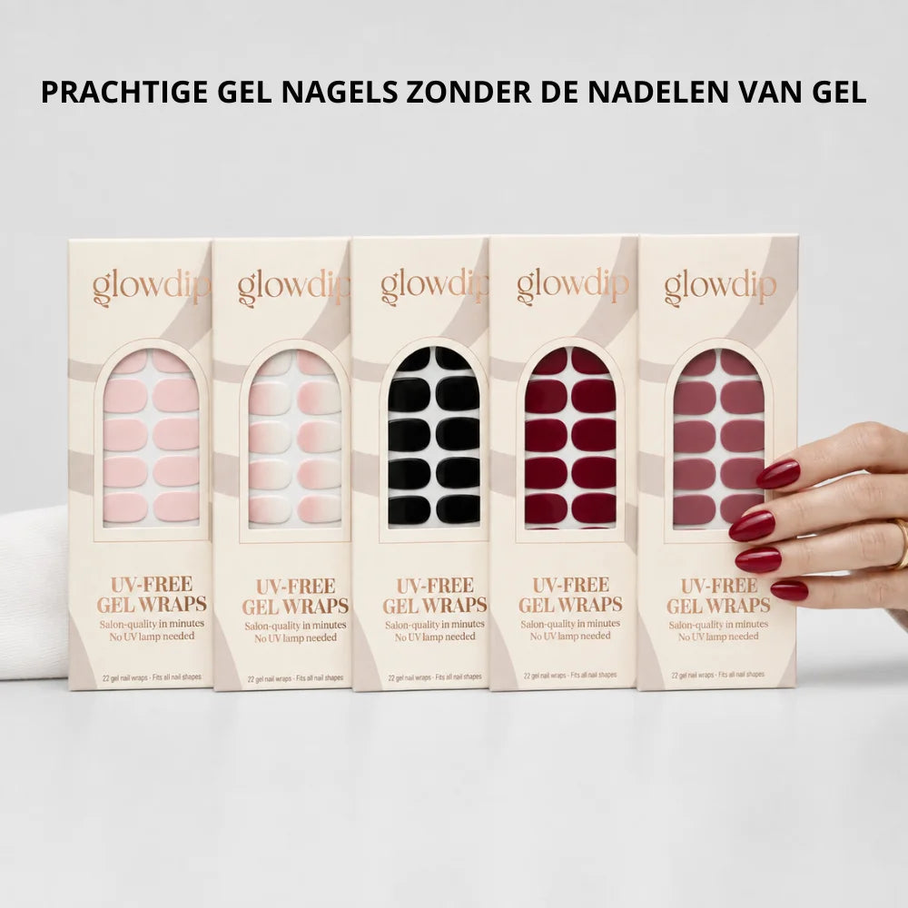 Beige dozen glow dip uv-free gel wraps in assorted pink black and burgundy shades uv-free gel wrap bundle 5 plus 3 gratis
