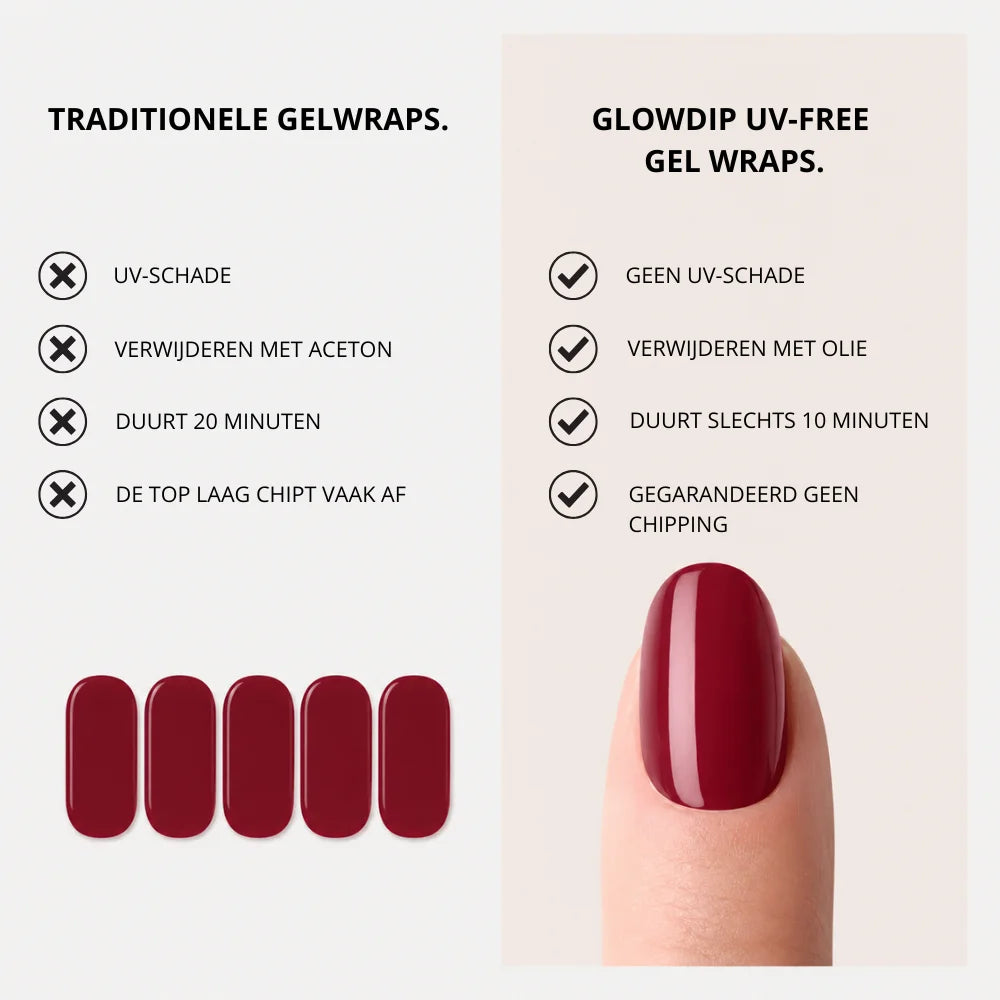 Dieprode uv-vrije gel wraps voor een chipvrije manicure die zonder olie te verwijderen zijn in een 4+2 gratis bundel