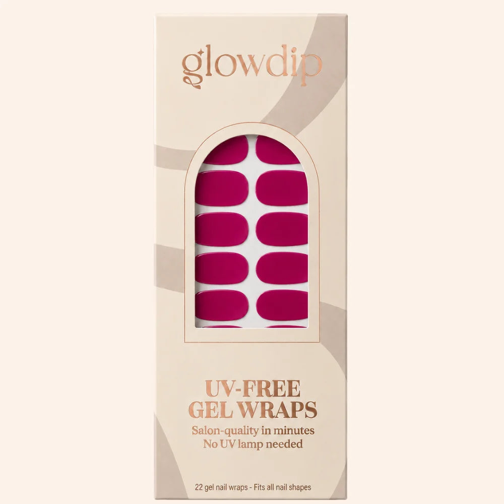 Een doos glowdip uv-vrije gel wraps in levendig fuchsia met 22 nagelwraps geschikt voor alle nagelvormen