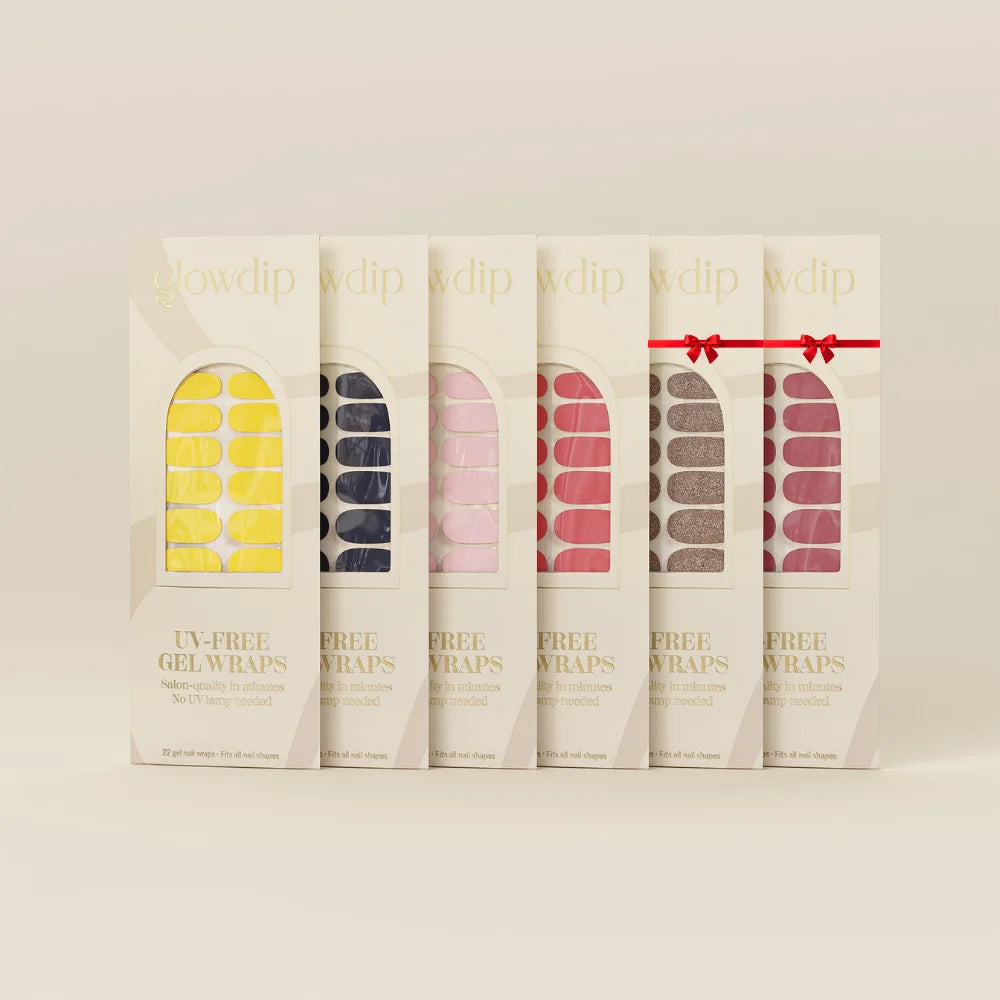 Zes verpakkingen uv-vrije gel wraps in assorti kleuren inclusief geel, navy blauw, roze, rood en glitter in uv-free gel wrap bundle 4+2 gratis